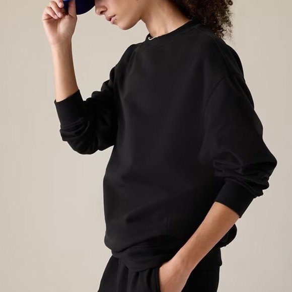 Athleta Forever Fleece Crewneck Sweatshirt Black Women's Sz S Small #891667 NEW - Picture 3 of 8